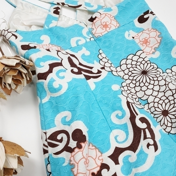 Trina Turk Turquoise Brown Floral Sundress Sz 2 - Picture 9 of 14